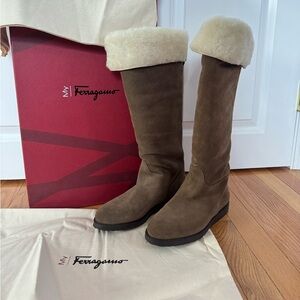 NWB Salvatore Ferregamo fur lined tall boots women 6M brand new